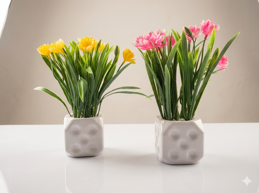 Mini Pink & Yellow Floral Pair - Set Of 2