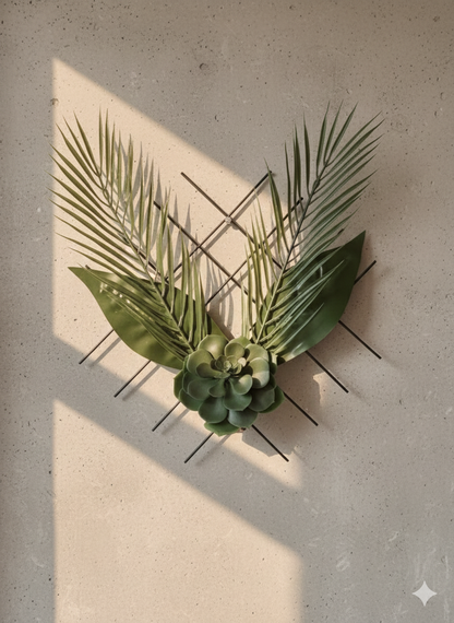 Premium Geometric Metal Grid Hanging Plant With Artificial Arrangement