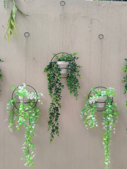Set of 3 Artificial Leaf Pots with Hanging Chain & Stand