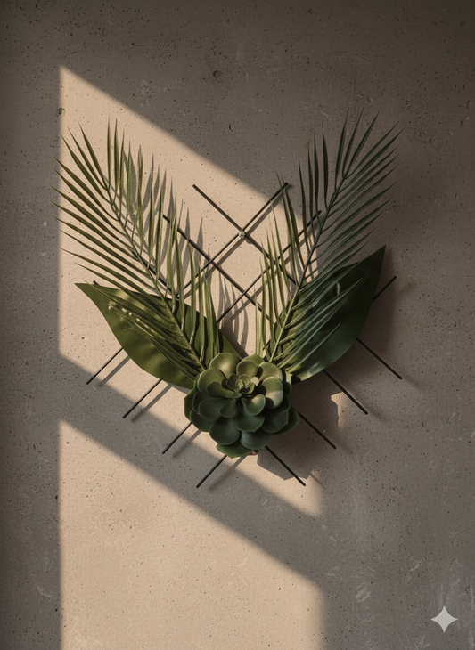 Premium Geometric Metal Grid Hanging Plant With Artificial Arrangement